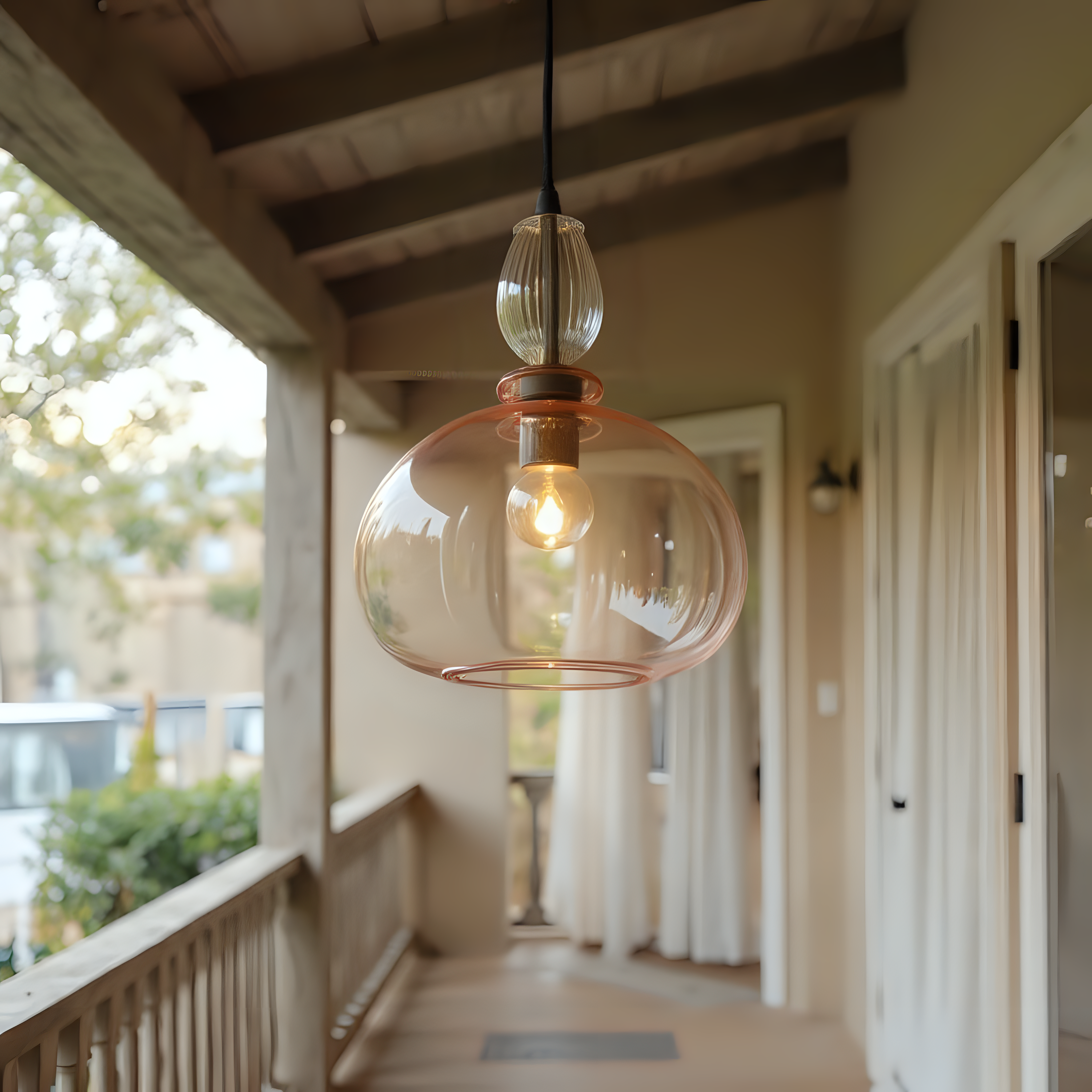 Hand Blown Pink Glass Pendant Light